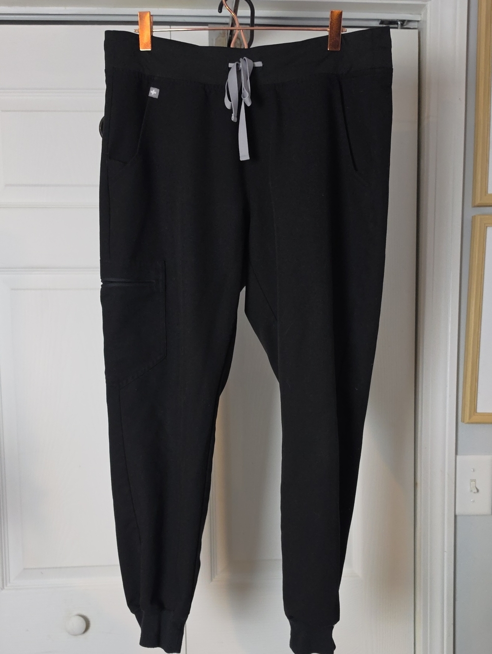 Figs Womens Black Jogger Pants with Gray Drawstring